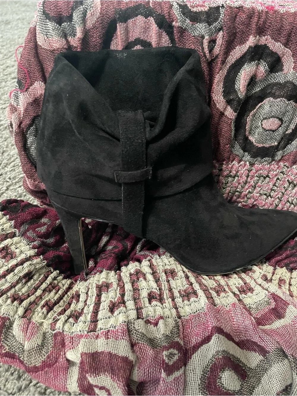 Calvin Klein Black Suede Pointed Ankle Boot with Side Strap
